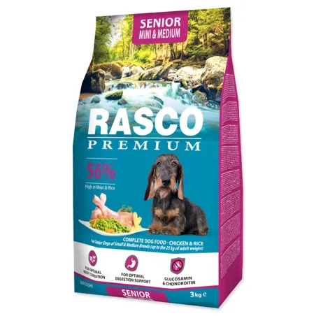 Krmivo Rasco Premium Senior Mini & Medium kura s ryžou 3kg