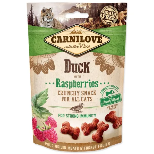 Pochúťka Carnilove Cat Crunchy Snack kačka s malinovými listami 50g