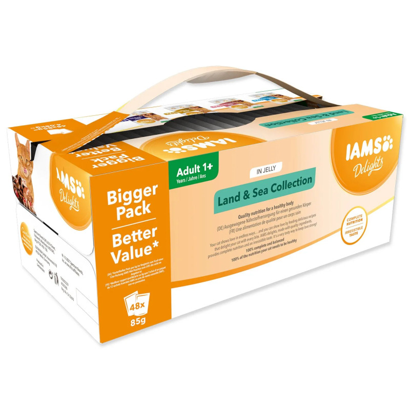 IAMS Delights Adult tasak tengeri és szárazföldi hús zselében multipack 4080g (48x85g)