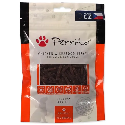 Pochúťka Perrito kura a morské plody, jerky 100g