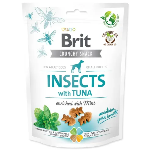 Pochúťka Brit Care Dog Crunchy Cracker Insocts, tuniak s mätou 200g