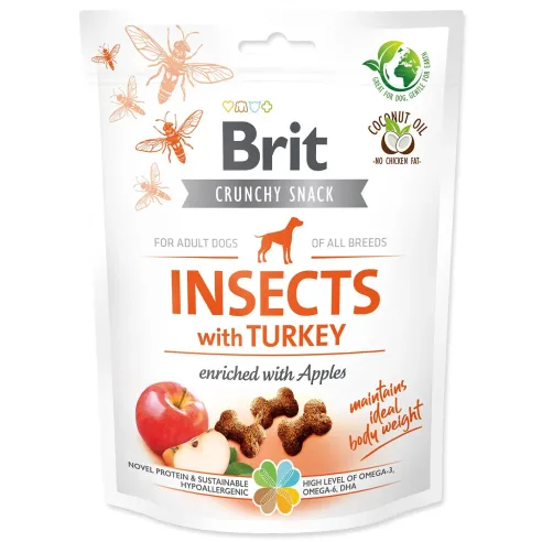 Pochúťka Brit Care Dog Crunchy Cracker Insocts, morka s jablkami 200g