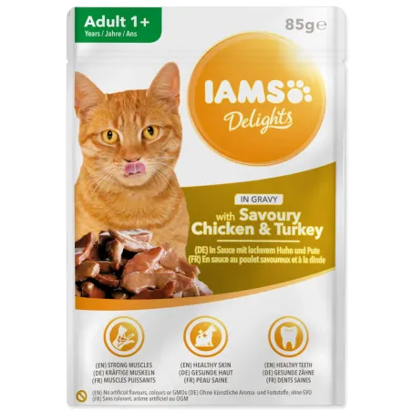 IAMS Delights Adult csirke és pulyka szószban 85g
