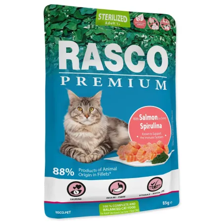 Rasco Premium Sterilized alutasak lazaccal és spirulinával 85g