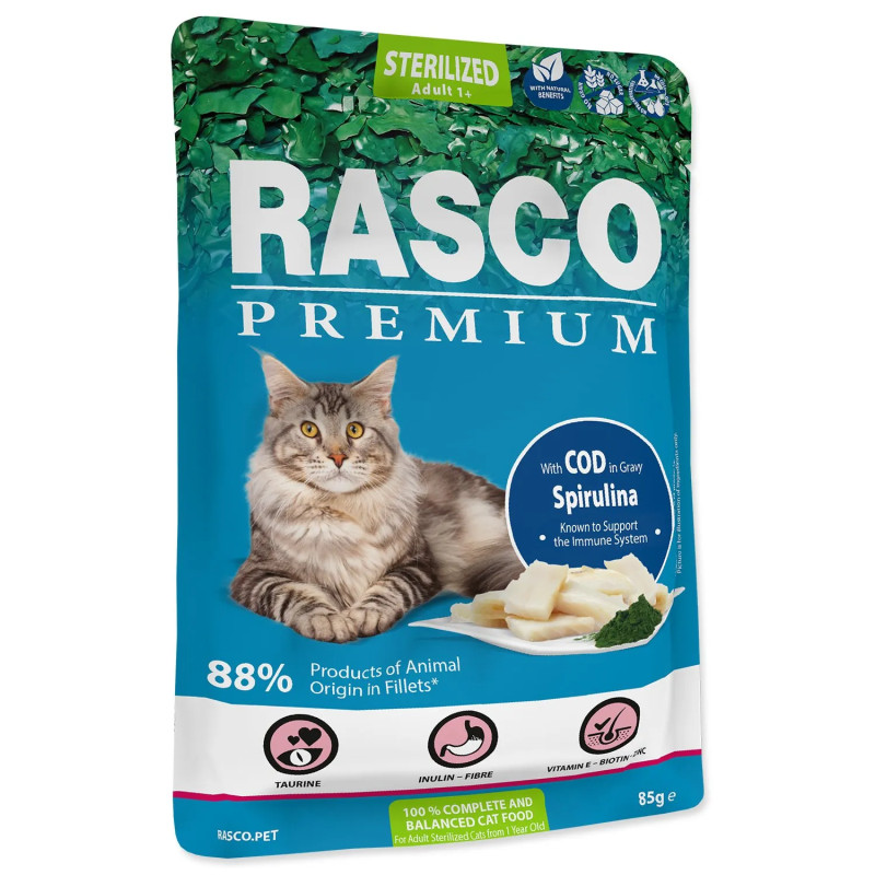 Rasco Premium Sterilized tőkehal spirulinával 85g