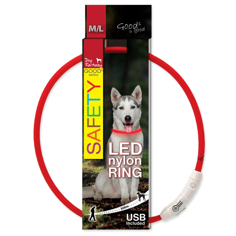 Dog Fantasy LED nylon piros nyakörv 65cm