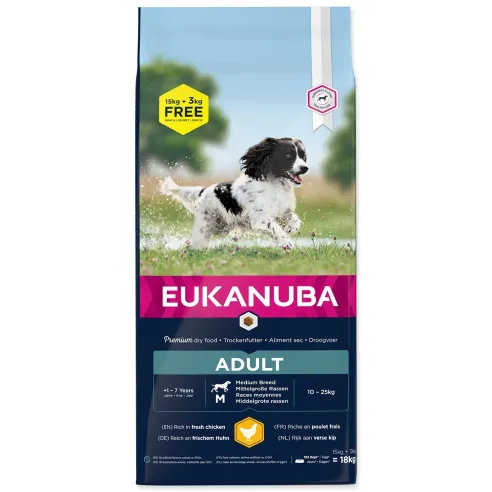 Krmivo EUKANUBA Adult Medium 15+3kg ZDARMA