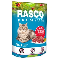 Rasco Premium Sterilized marhahúsos, áfonyás és nagyobbojtorjás eledel 0,4kg
