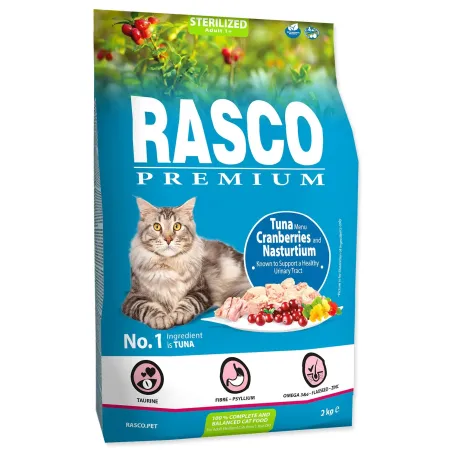 Rasco Premium Sterilized tonhal áfonyával és nagy kerti zsázsával 2kg