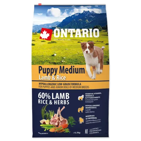 Krmivo Ontario Puppy Medium Lamb & Rice 6,5kg