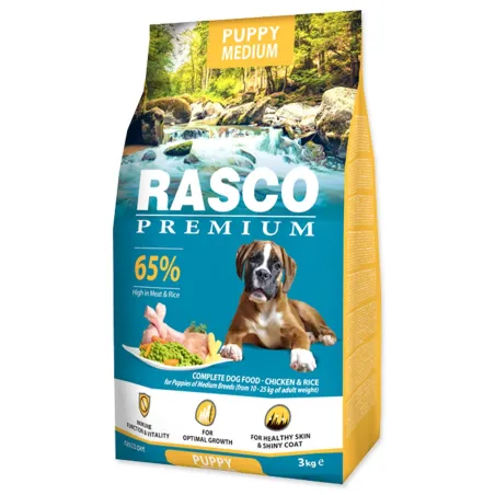 Krmivo Rasco Premium Puppy Medium kura s ryžou 3kg