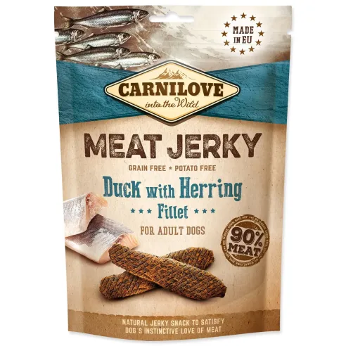 Pochúťka Carnilove Jerky kačka a sleď, plátky 100g