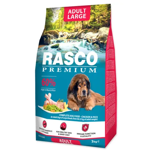 Krmivo Rasco Premium Adult Large kura s ryžou 3kg