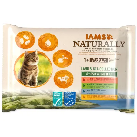 Kapsička IAMS Naturally Adult morské a suchozemské mäso v omáčke multipack 340g (4x85g)