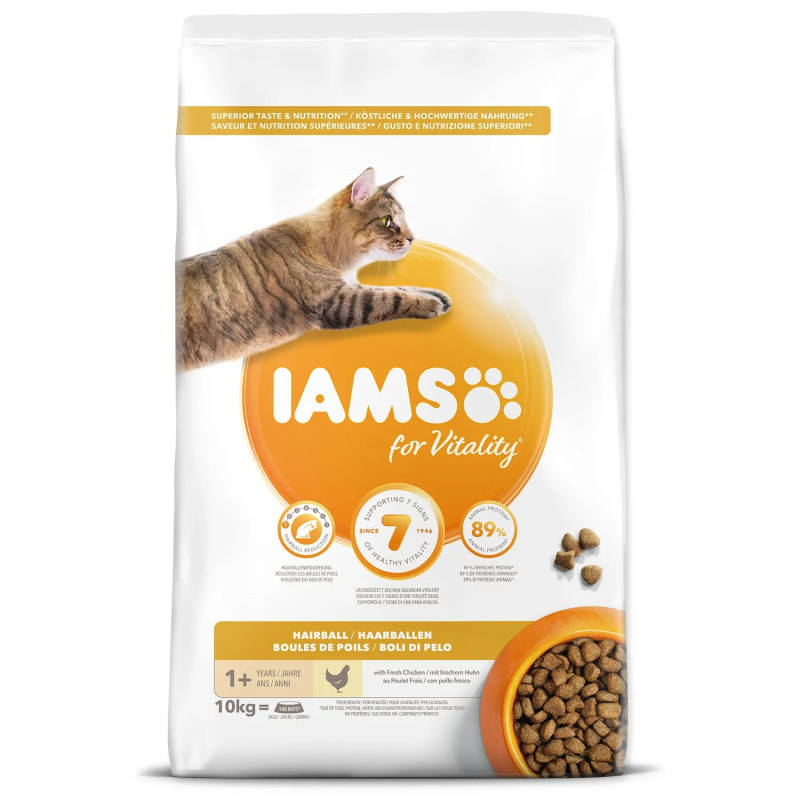 IAMS Cat Adult/Senior Hairball Chicken 10kg macskaeledel