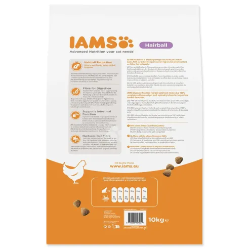 IAMS Cat Adult/Senior Hairball Chicken 10kg macskaeledel