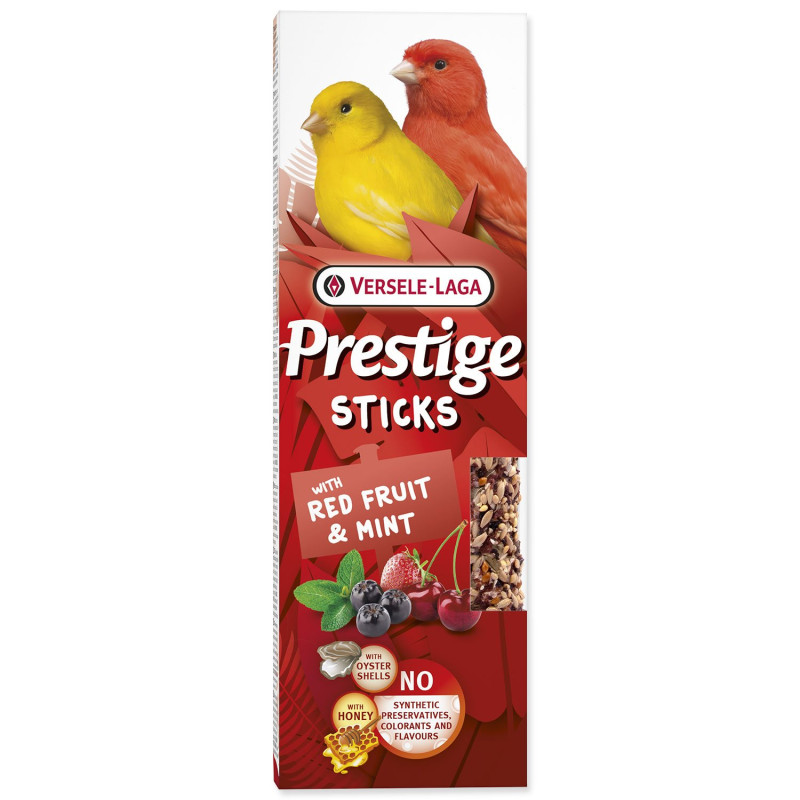 Tyčinky Versele-Laga  Prestige Sticks kanárik s červeným ovocím a mätou 60g 2ks 