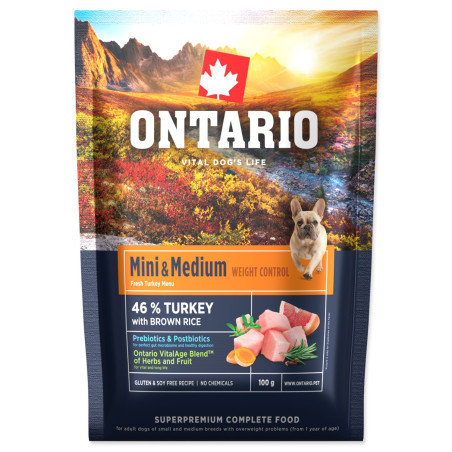 Ontario Mini & Medium Weight Control Turkey & Brown Rice 0,1kg