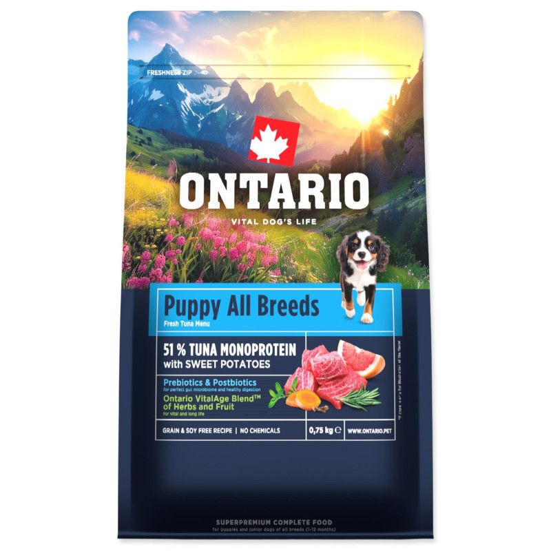 Ontario Puppy & Junior All Breeds Monoprotein Tuna & Sweet Potatoes 0,75kg