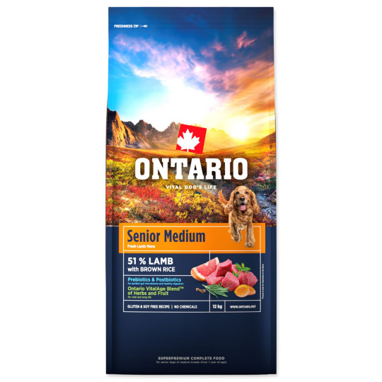 ONTARIO Senior Medium Lamb & Brown Rice 12 kg