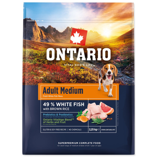 Ontario Adult Medium Fish & Brown Rice 2,25kg állateledel