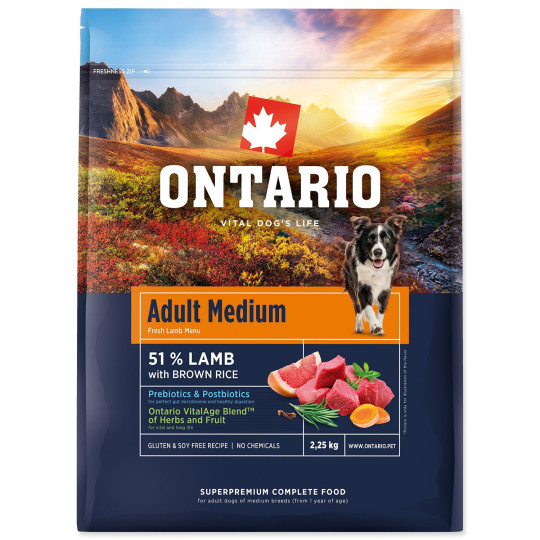 Ontario Adult Medium Lamb & Brown Rice 2,25kg