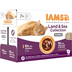 IAMS Delights Senior tengeri és szárazföldi hús falatok szószban 1020g (12x85g)