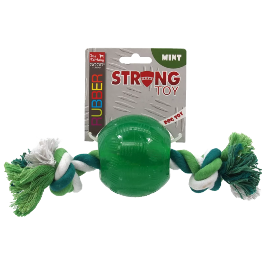 Dog Fantasy Strong Mint labda kötéllel 8,2 cm zöld