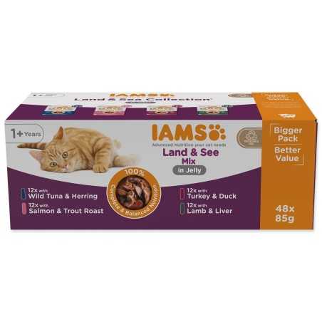 IAMS Delights Adult tasak tengeri és szárazföldi hús zselében multipack 4080g (48x85g)