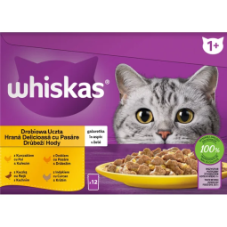 Mars WHISKAS tasakos macska Multipack baromfi válogatás aszpikban (csirke, kacsa, baromfi, pulyka) 12 x 85 g