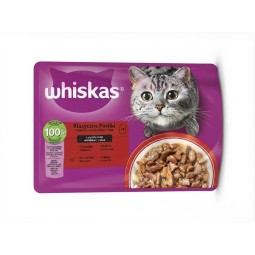 Mars WHISKAS tasak macskáknak Hús válogatás csirke és borsó&marhahús&pulyka&bárány és répa lében 4 x 85 g