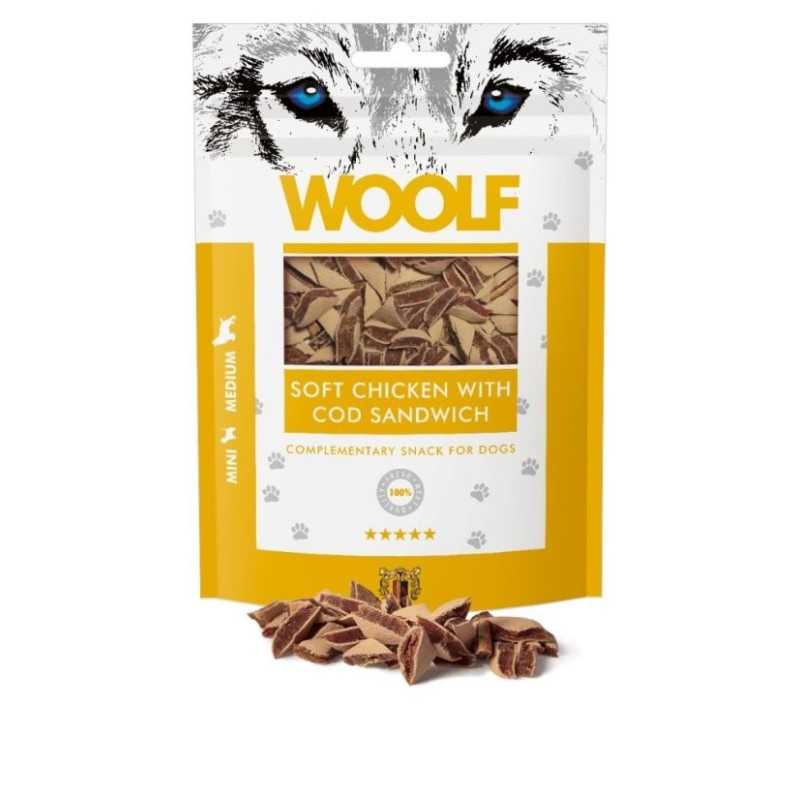 Jutalomfalat Woolf Dog Chicken & Codfish Soft Sandwich 100 g