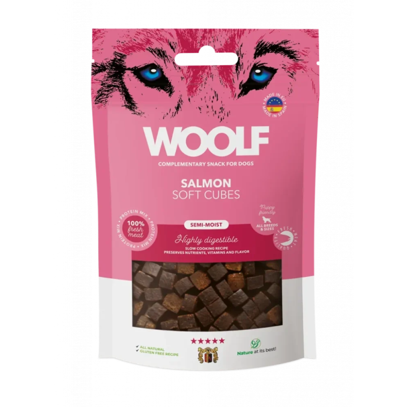 Csemege Woolf Dog Soft Cubes Lazac 100 g
